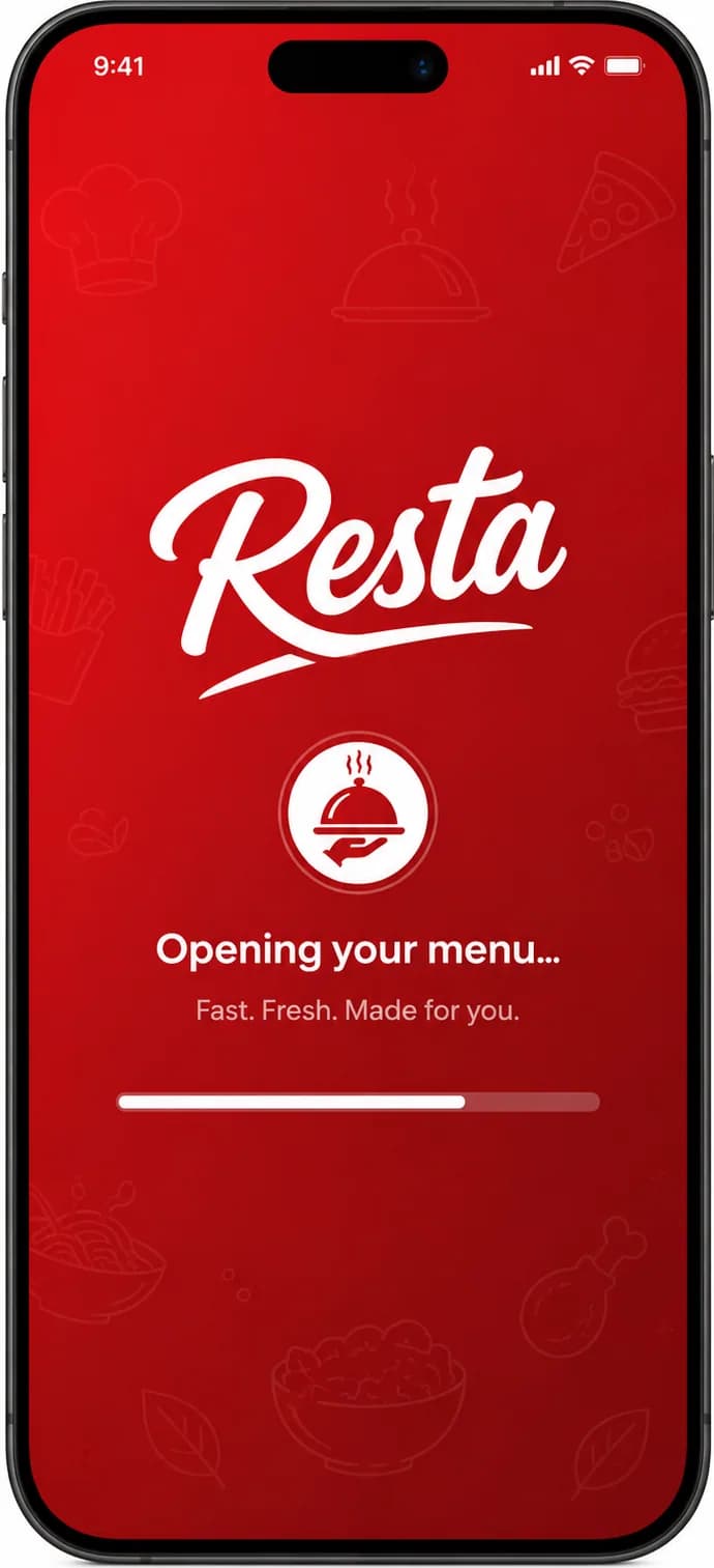 Resta loading screen reading “Opening your menu” after a table QR code is scanned.